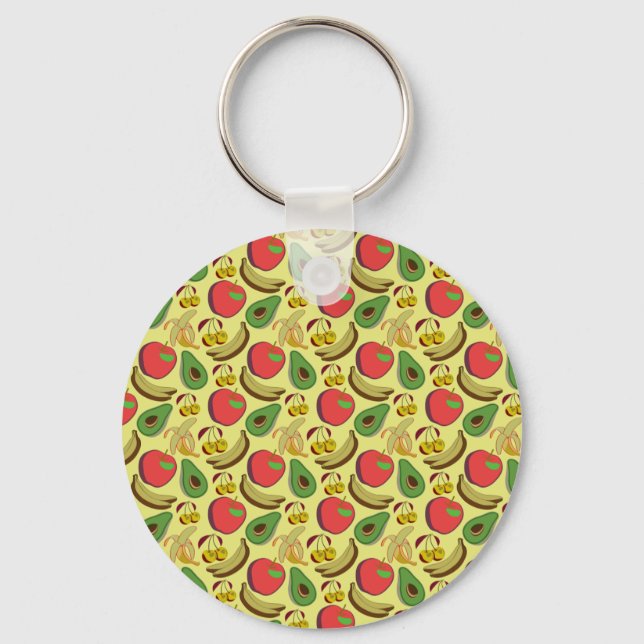 Colorful tropical fruit seamless pattern key ring (Front)