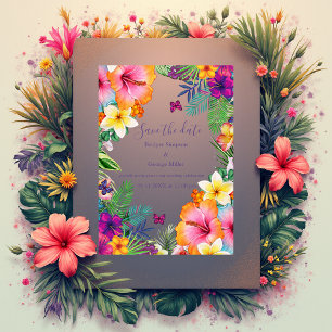 Colorful tropical hawaiian Floral safe the date Acrylic Invitations