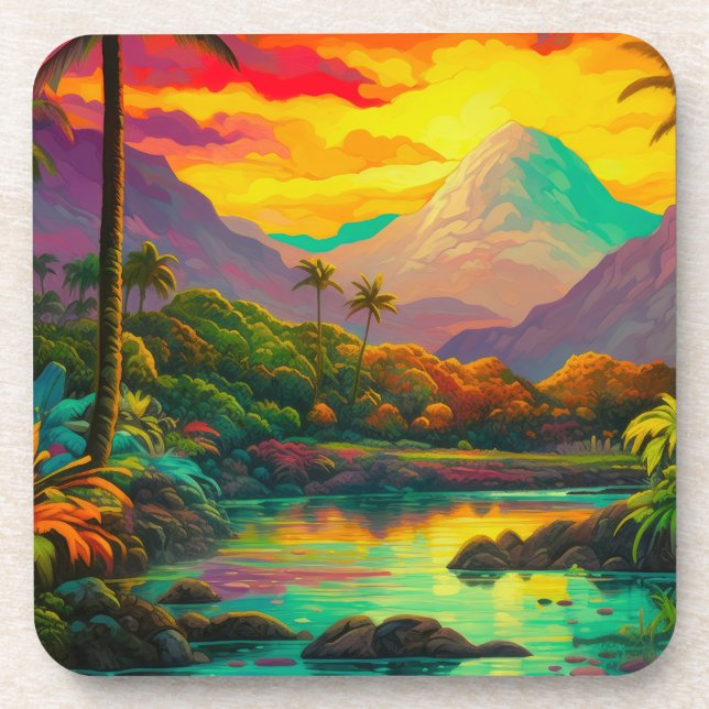 Colorful Tropical Island Paradise Coaster (Front)