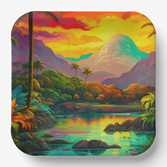 Colorful Tropical Island Paradise   Paper Plate (Front)