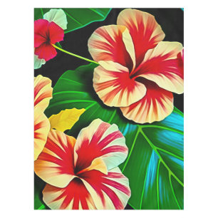 Colorful Tropical Leaves and Hibiscus Flowers   Tablecloth