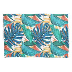 Colorful tropical leaves, exotic pattern design, pillowcase