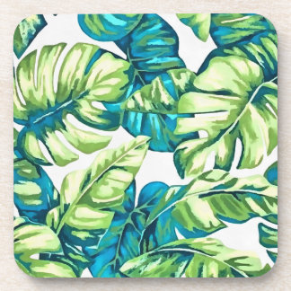 Colorful Tropical Leaves Of Banana and Monstera Coaster
