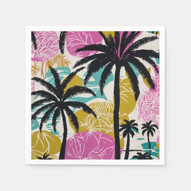 Colorful Tropical Palm Tree Pattern Napkin (Front)