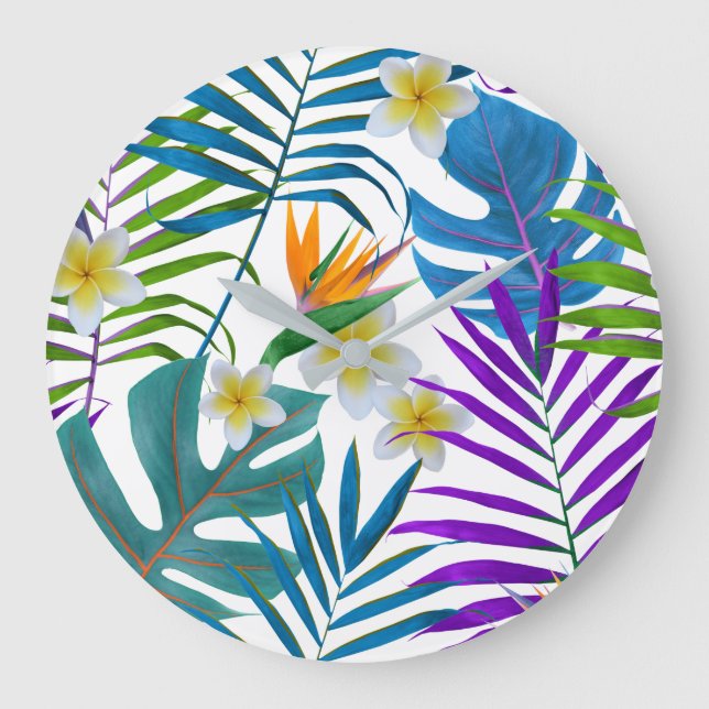 Colorful Tropical Paradise Plants Large Clock (Front)
