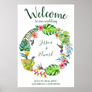 Colorful Tropical Paradise Wreath Welcome Wedding Poster