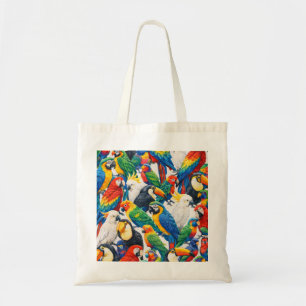 Colorful Tropical Parrot and Toucan Bird Pattern Tote Bag