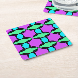 Colorful Tropical Sea Turtle Square Paper Coaster