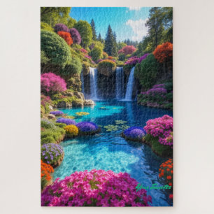 Colorful Tropical Waterfall Dreamscape Art Jigsaw Puzzle