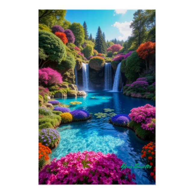 Colorful Tropical Waterfall Dreamscape Art Poster (Front)
