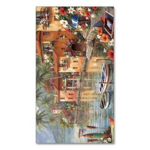 Colorful Tropical Waterfront Village Magnetic Business Card