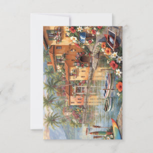 Colorful Tropical Waterfront Village  Thank You Card
