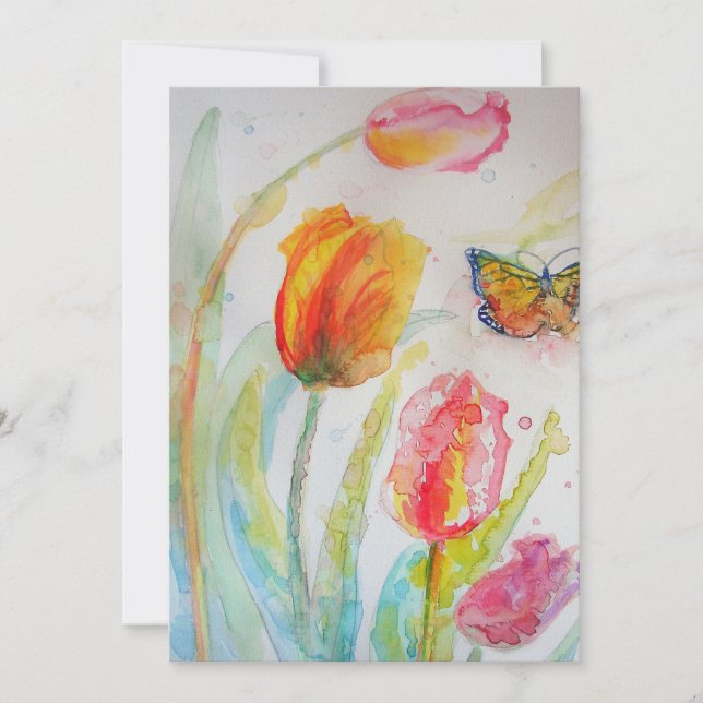 Colorful Tulip and Butterfly Birthday Invitation (Front)
