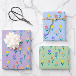 Colorful Tulips Floral Design Wrapping Paper Sheet
