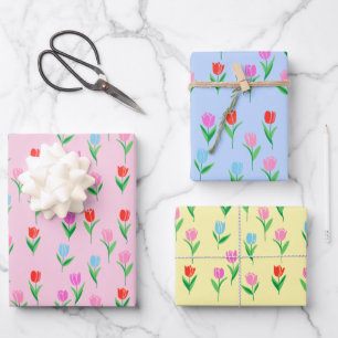 Colorful Tulips Floral Design Wrapping Paper Sheet