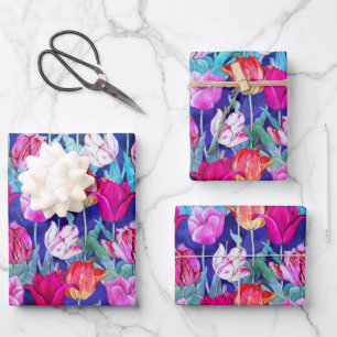 Colorful Tulips Pattern Wrapping Paper Sheet