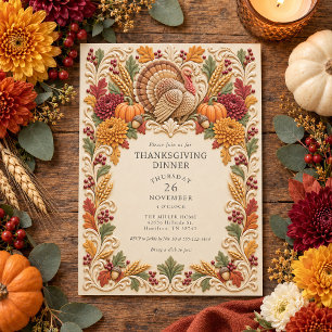 Colorful Turkey Fall Jubilee Thanksgiving Dinner Invitation