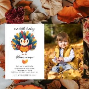 Colorful Turkey Photo Birthday Invitation