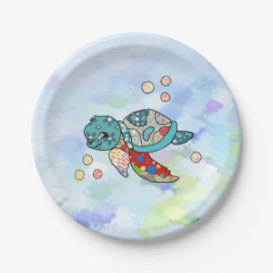 colorful turtle paper plate