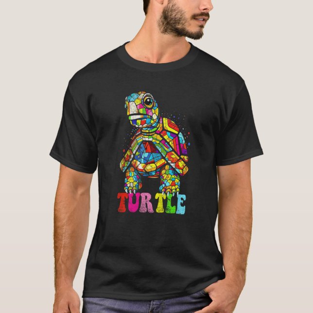 colorful Turtle Retro Throwback Sea Vacation Psych T-Shirt (Front)