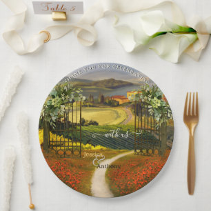 Colorful Tuscan Landscape Wedding  Paper Plate