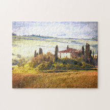 Colorful Tuscany Hills Scenic Landscape Watercolor