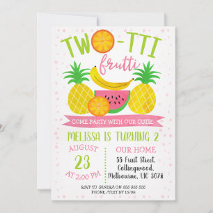 Colorful Twotti Frutti 2nd Birthday Invitation