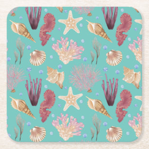 Colorful Underwater Life Pattern Square Paper Coaster