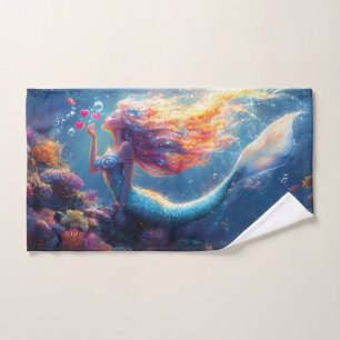 Colorful Underwater Mermaid Illustration  Hand Towel