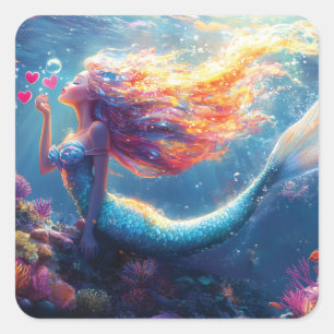 Colorful Underwater Mermaid Illustration  Square Sticker