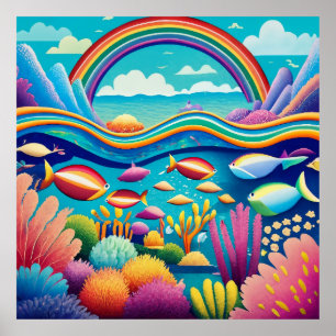 Colorful Underwater Under the Rainbow Poster