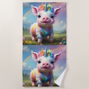 Colorful Unicorn Baby Pig Acrylic Art, Beach Towel