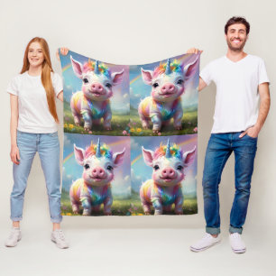 Colorful Unicorn Baby Pig Acrylic Art, Fleece Blanket