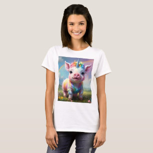 Colorful Unicorn Baby Pig Acrylic Art, T-Shirt