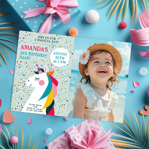 Colorful Unicorn Birthday Card with Photo