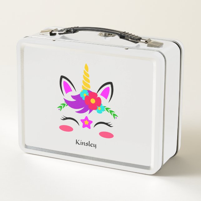 Colorful Unicorn Personalized Metal Lunchbox (Back)