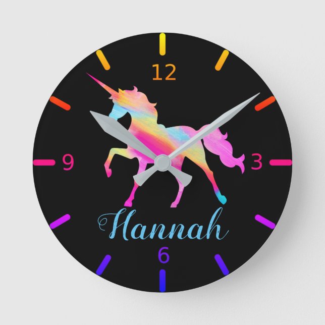 Colorful Unicorn Round Clock (Front)