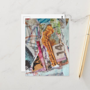 Colorful unique abstract mixed media collage 14 postcard