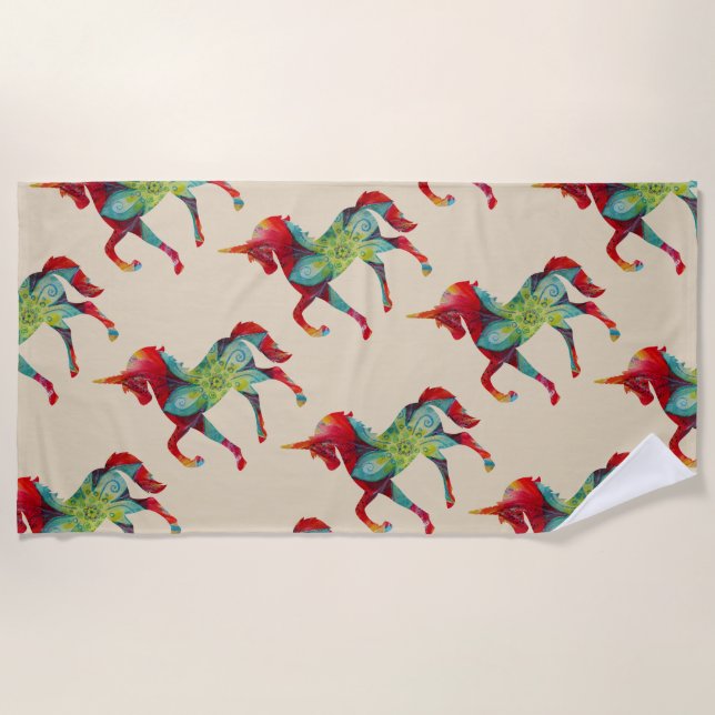 Colorful unocorn Beach Towel (Front)