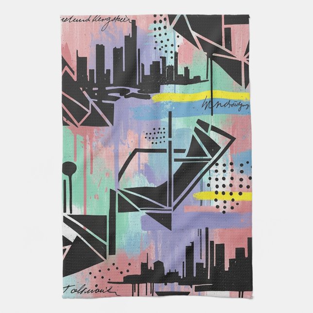 Colorful Urban Graffiti Pattern (11) Tea Towel (Vertical)