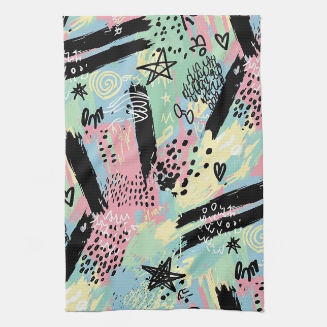 Colorful Urban Graffiti Pattern (12) Tea Towel (Vertical)