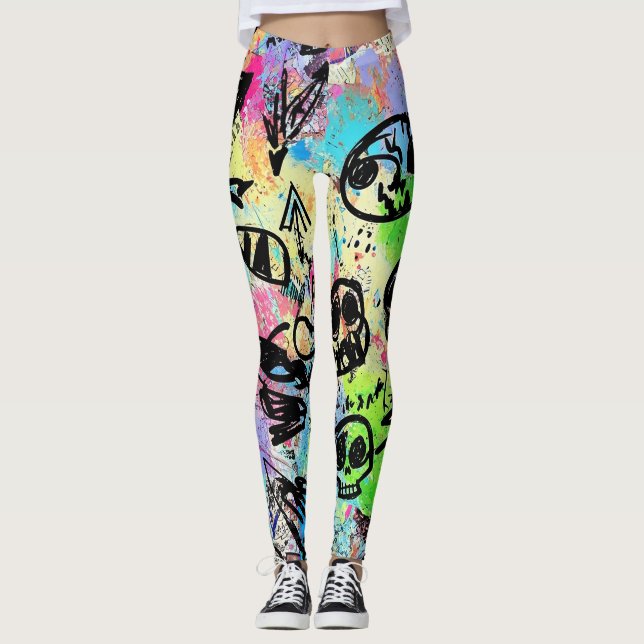 Colorful Urban Graffiti Pattern (1) Leggings (Front)