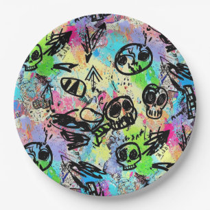 Colorful Urban Graffiti Pattern (1) Paper Plate