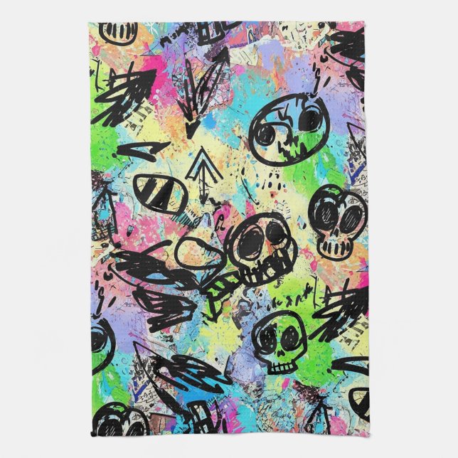 Colorful Urban Graffiti Pattern (1) Tea Towel (Vertical)
