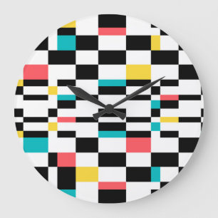 Colorful, urban, modern, trendy geometric pattern large clock