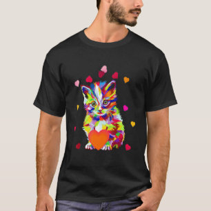 Colorful Valentines Day Cute Cat Adaptation Heart  T-Shirt