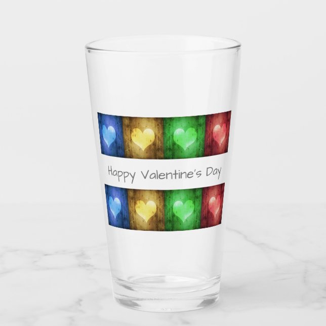 Colorful Valentine's Day Rustic Hearts Glass (Front)