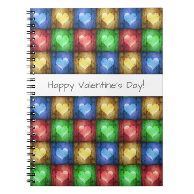 Colorful Valentine's Day Rustic Hearts Notebook (Front)