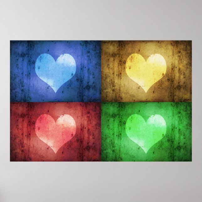 Colorful Valentine's Day Rustic Hearts Poster (Front)