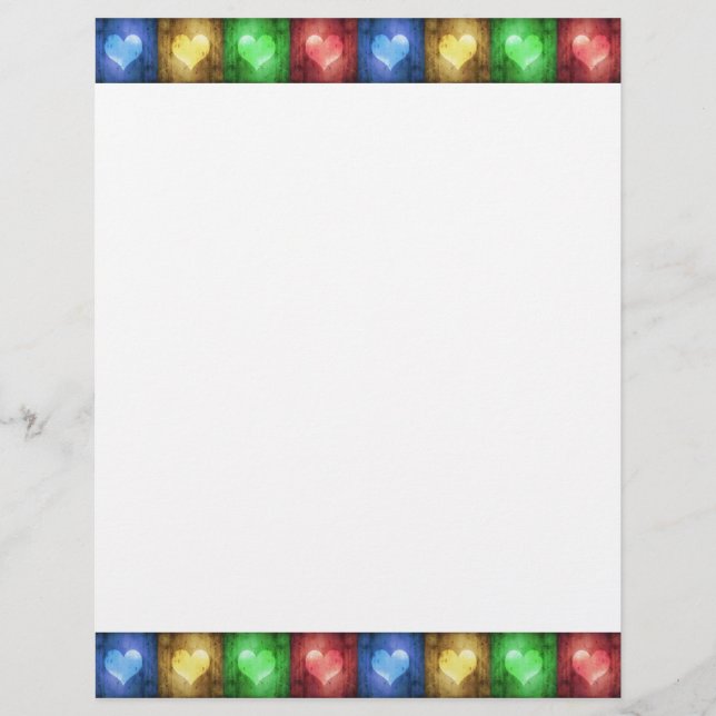 Colorful Valentine's Day Rustic Hearts Stationery (Front)